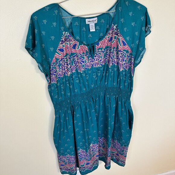 Anthony Richards Womens Dress Teal Floral Mandala 3X Cotton Short Sleeve Cotton - Picture 7 of 10